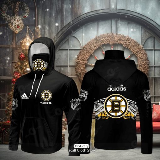 HOT NHL Boston Bruins Custom Name Adidas Black Hoodie 3D