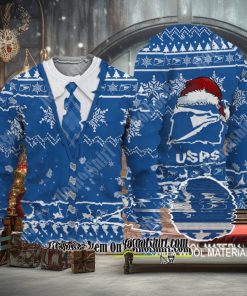 HOT UGLY CHRISTMAS SWEATER USPS LOGO SATAN HAT REINDEER SNOWFLAKE