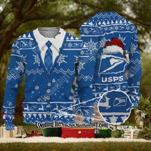 HOT UGLY CHRISTMAS SWEATER USPS LOGO SATAN HAT REINDEER SNOWFLAKE