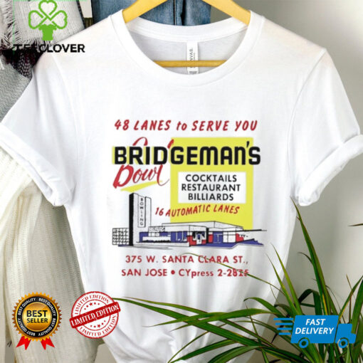 Bridgeman’s Bowl 48 lanes to serve you cocktails restaurant billiards shirt