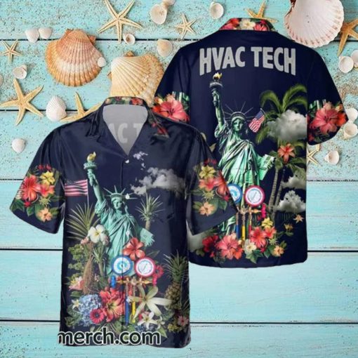 HVAC Tech Statue Of Liberty Tropical Hawaiian Shirt