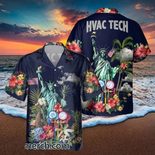 HVAC Tech Statue Of Liberty Tropical Hawaiian Shirt