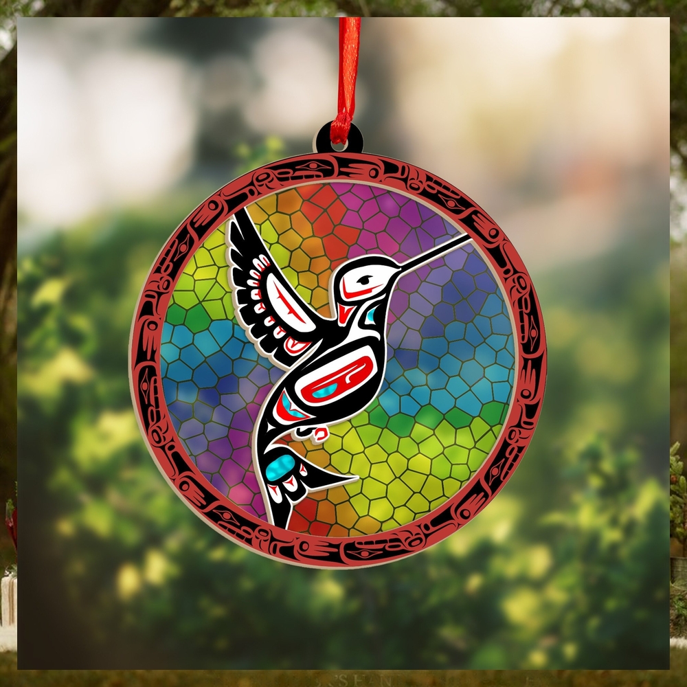Haida Hummingbird Northwest Coast Suncatcher Ornament Native Art Christmas Ornaments 2023 Haida Hummingbird Northwest Coast Suncatcher Ornament Native Art Christmas Ornaments 2023