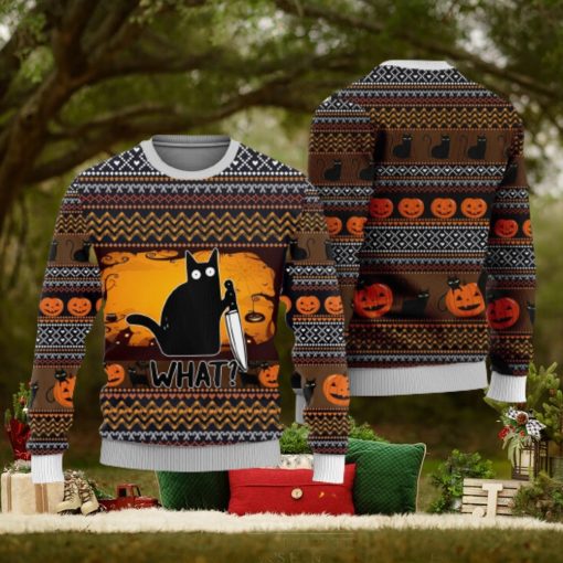 Halloween Killer Black Cat Funny Cat What Ugly Christmas Sweater Unisex 3D Sweater Christmas Gift