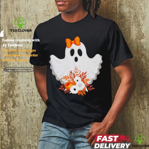 Halloween Lace Ghost Spooky Coquette Orange Bow shirt