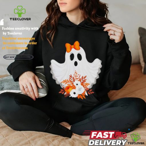 Halloween Lace Ghost Spooky Coquette Orange Bow shirt