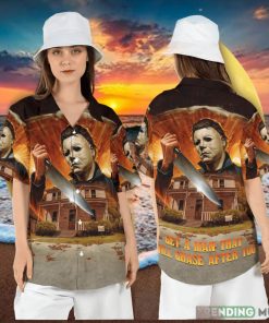 Halloween Michael Myers Hawaiian Shirt Get a Man that will Chase after You Button Shirt Horror Movie Character Aloha Shirt