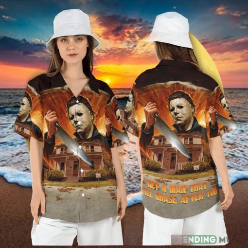 Halloween Michael Myers Hawaiian Shirt Get a Man that will Chase after You Button Shirt Horror Movie Character Aloha Shirt