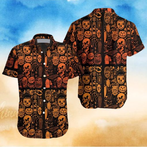 Halloween Skull Pumpkin Hawaiian Shirt For Men Women Adult