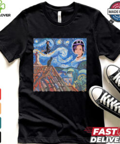 Halloween Starry Night Kamala Harris Witch Black Cat Comma La Van Gogh art shirt