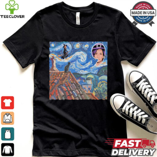 Halloween Starry Night Kamala Harris Witch Black Cat Comma La Van Gogh art shirt