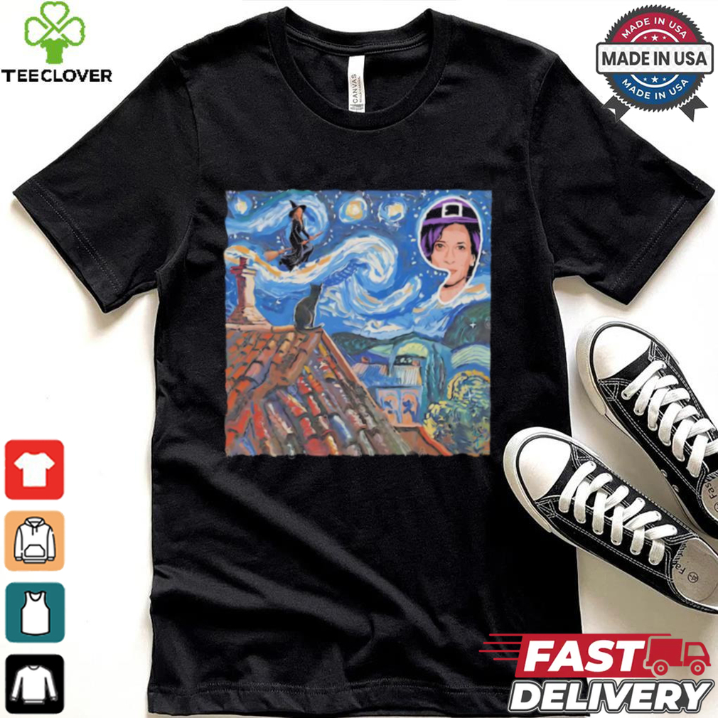 Halloween Starry Night Kamala Harris Witch Black Cat Comma La Van Gogh art shirt Halloween Starry Night Kamala Harris Witch Black Cat Comma La Van Gogh art shirt