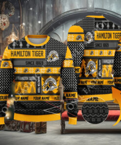 Hamilton Tiger since 1869 Custom name CFL Yellow Ugly Sweater