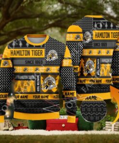 Hamilton Tiger since 1869 Custom name CFL Yellow Ugly Sweater