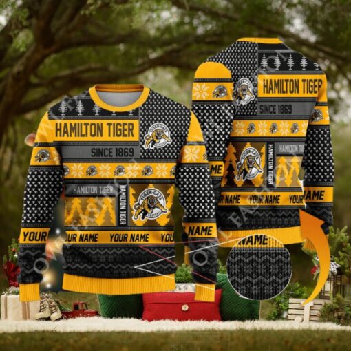 Hamilton Tiger since 1869 Custom name CFL Yellow Ugly Sweater