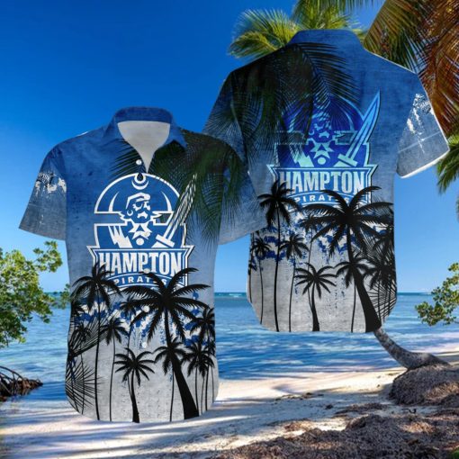 Hampton Pirates Hawaiian Shirt Summer Gift Coconut Tree Tropical Grunge Pattern For NCAA Fans