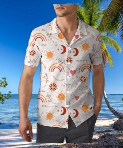 Hand Drawn Rainbow Sun Moon and Arrow Boho Unisex 3D Hawaiian Shirt Bright Gift For Men And Women Holiday