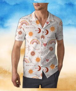 Hand Drawn Rainbow Sun Moon and Arrow Boho Unisex 3D Hawaiian Shirt Bright Gift For Men And Women Holiday