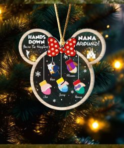 Hands Down, You're The Happiest Nana Around, Gift For Family, Personalized Acrylic Ornament, Cartoon Gloves Ornament, Christmas