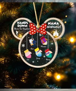 Hands Down, You're The Happiest Nana Around, Gift For Family, Personalized Acrylic Ornament, Cartoon Gloves Ornament, Christmas