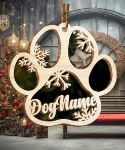 Happy Christmas With Fur Babies   Personalized Custom Paw Shaped Wood Christmas Ornament