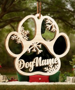 Happy Christmas With Fur Babies   Personalized Custom Paw Shaped Wood Christmas Ornament