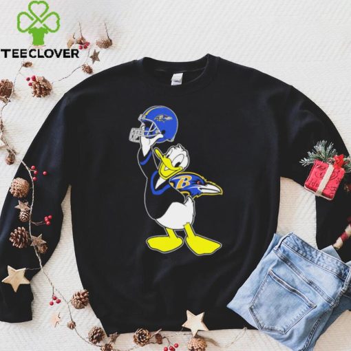 Happy Donald Duck character Baltimore Ravens football helmet logo hoodie, sweater, longsleeve, shirt v-neck, t-shirt