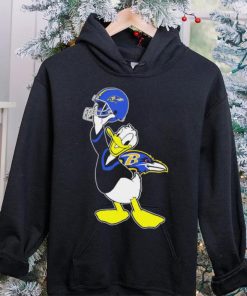 Happy Donald Duck character Baltimore Ravens football helmet logo hoodie, sweater, longsleeve, shirt v-neck, t-shirt