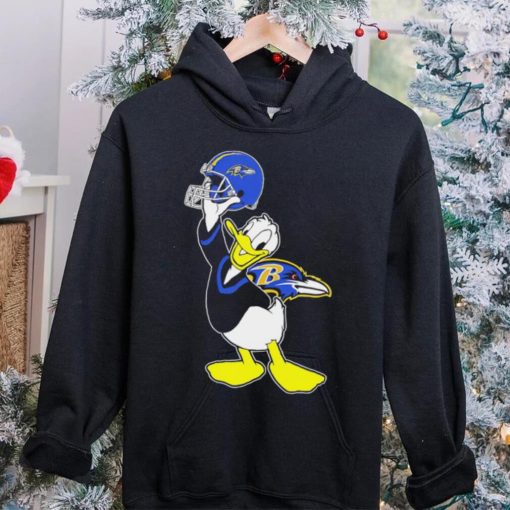 Happy Donald Duck character Baltimore Ravens football helmet logo hoodie, sweater, longsleeve, shirt v-neck, t-shirt