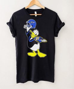 Happy Donald Duck character Baltimore Ravens football helmet logo hoodie, sweater, longsleeve, shirt v-neck, t-shirt