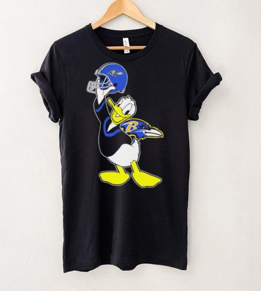 Happy Donald Duck character Baltimore Ravens football helmet logo hoodie, sweater, longsleeve, shirt v-neck, t-shirt