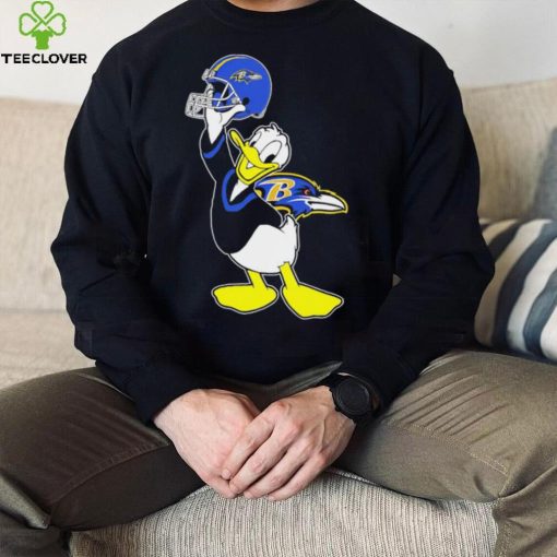 Happy Donald Duck character Baltimore Ravens football helmet logo hoodie, sweater, longsleeve, shirt v-neck, t-shirt