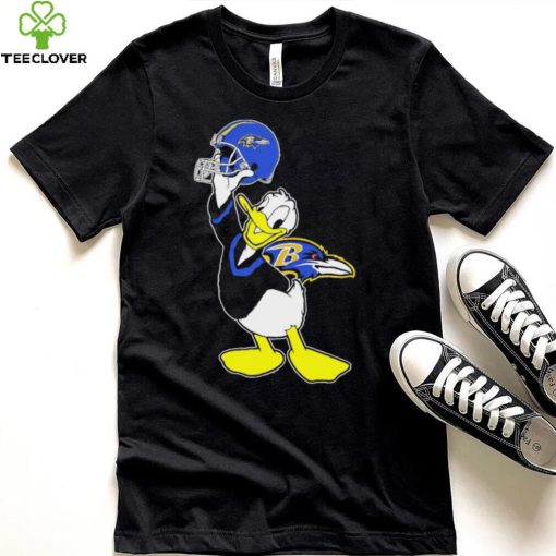 Happy Donald Duck character Baltimore Ravens football helmet logo hoodie, sweater, longsleeve, shirt v-neck, t-shirt