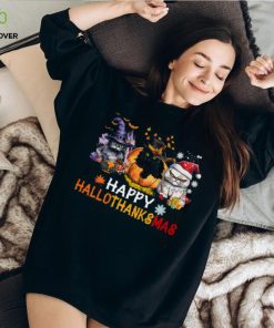 Happy HalloThanksmas Halloween Thanksgiving Christmas Cat Classic T Shirt