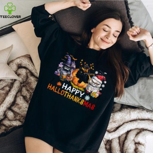 Happy HalloThanksmas   Halloween Thanksgiving Christmas Cat Classic T Shirt