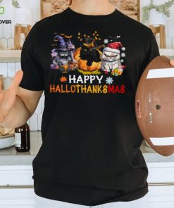 Happy HalloThanksmas Halloween Thanksgiving Christmas Cat Classic T Shirt