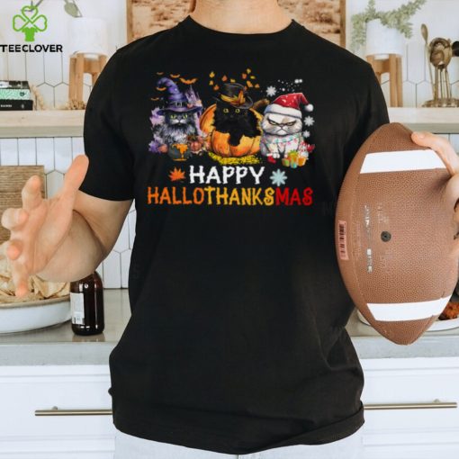 Happy HalloThanksmas   Halloween Thanksgiving Christmas Cat Classic T Shirt