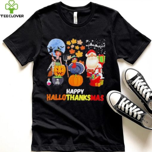 Happy Hallothanksmas Funny Halloween Thanksgiving and Christmas 2023 T Shirt