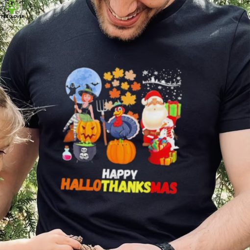 Happy Hallothanksmas Funny Halloween Thanksgiving and Christmas 2023 T Shirt