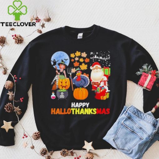 Happy Hallothanksmas Funny Halloween Thanksgiving and Christmas 2023 T Shirt