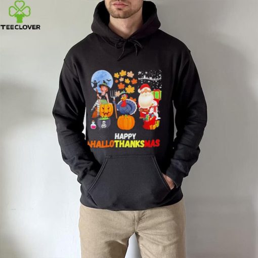 Happy Hallothanksmas Funny Halloween Thanksgiving and Christmas 2023 T Shirt