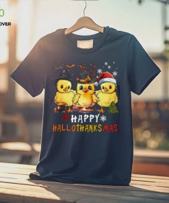 Happy Hallothanksmas Halloween Thanksgiving Christmas Cute Baby Chicken Classic T Shirt