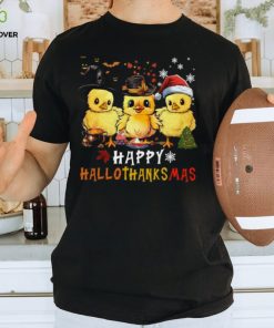 Happy Hallothanksmas Halloween Thanksgiving Christmas Cute Baby Chicken Classic T Shirt