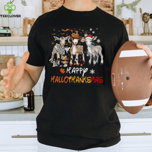 Happy Hallothanksmas   Halloween Thanksgiving Christmas Goat Classic T Shirt