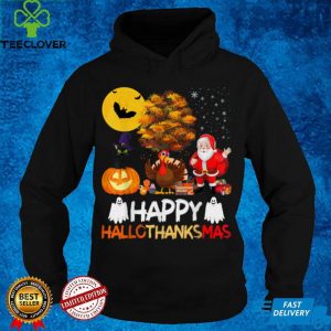 Happy Hallothanksmas Halloween Thanksgiving Xmas Cute Cat T Shirt