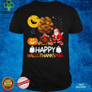 Happy Hallothanksmas Halloween Thanksgiving Xmas Cute Cat T Shirt