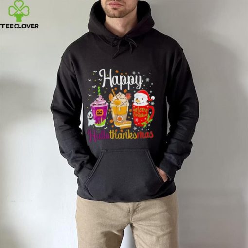 Happy Hallothanksmas Shirt Drinks Halloween Thanksgiving Christmas T Shirt
