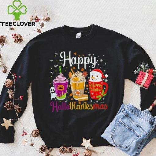Happy Hallothanksmas Shirt Drinks Halloween Thanksgiving Christmas T Shirt