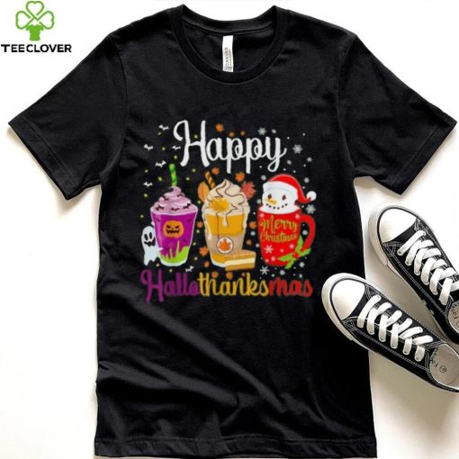 Happy Hallothanksmas Shirt Drinks Halloween Thanksgiving Christmas T Shirt