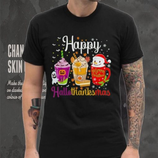 Happy Hallothanksmas Shirt Drinks Halloween Thanksgiving Christmas T Shirt